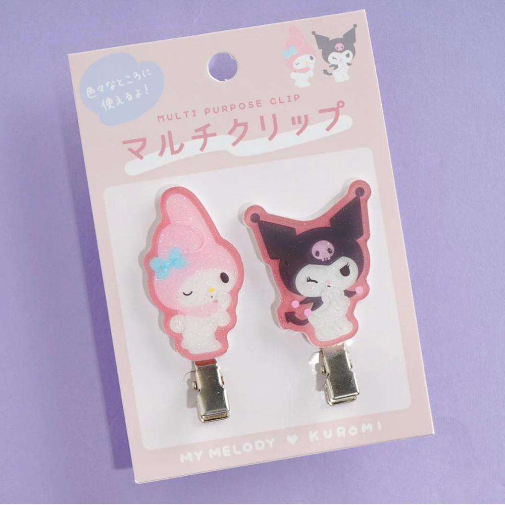 BNIB Japan Sanrio Kuromi & My Melody Glittery Multi Purpose Metal Clip Set